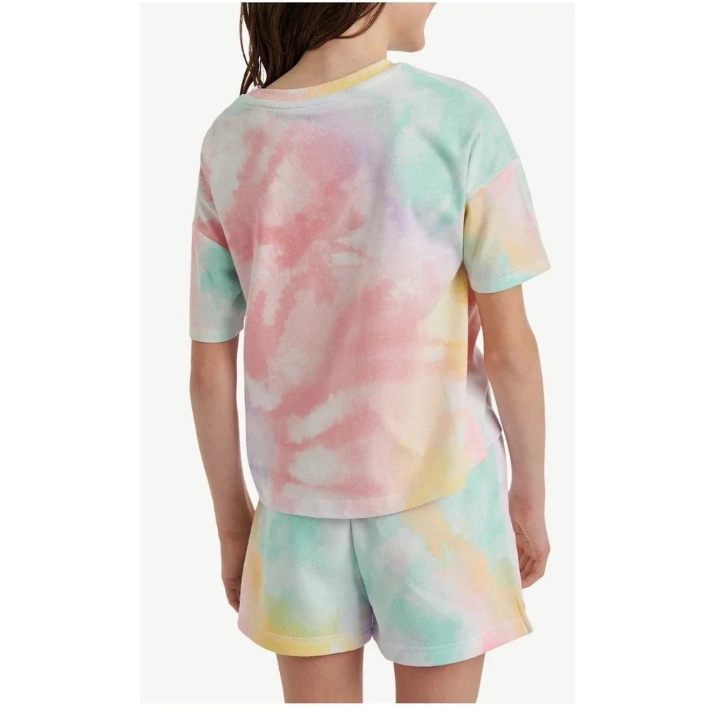 Justice Tie Dye Logo Tee Girls XS (5/6) Rainbow Graphic Top NWT